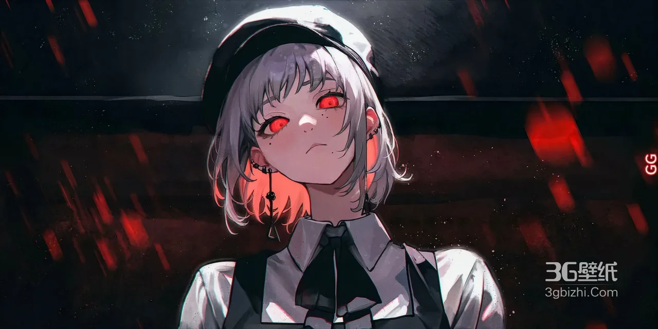 银发红瞳少女·暗黑系二次元插画 宽屏车机壁纸1