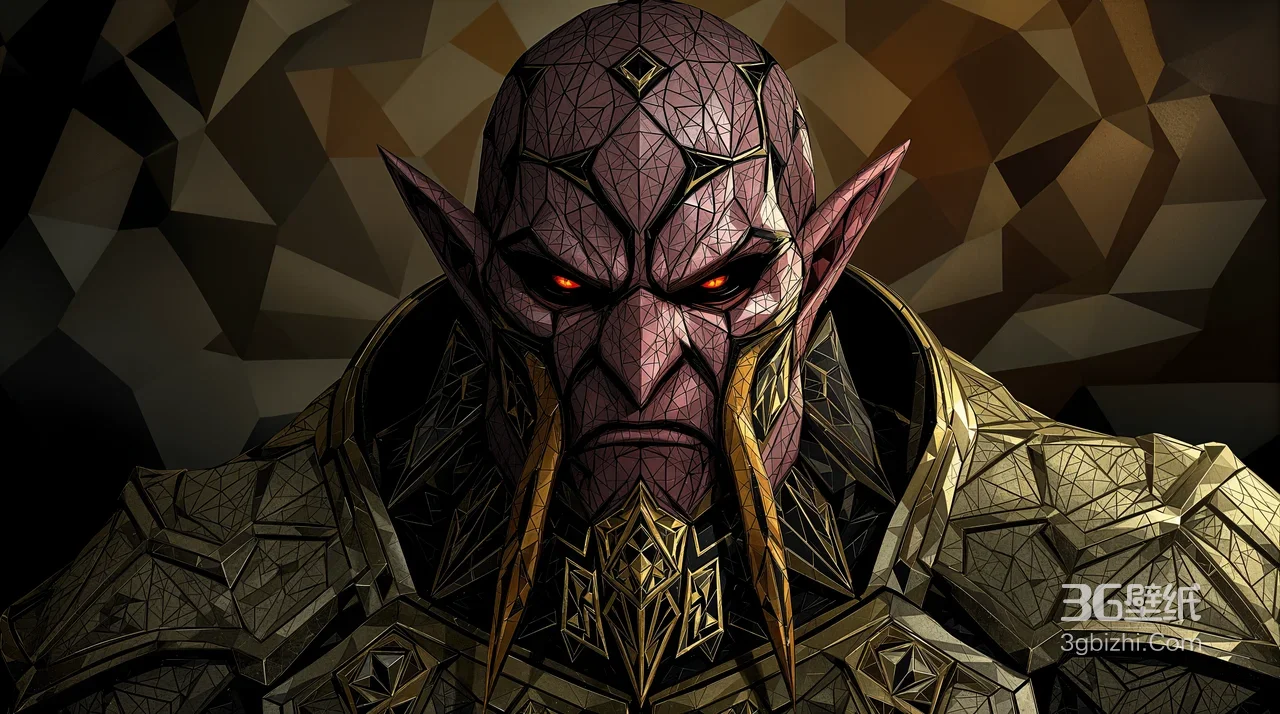 暗黑奇幻游戏战士·几何纹盔甲暗红皮肤红眼 超高清壁纸1