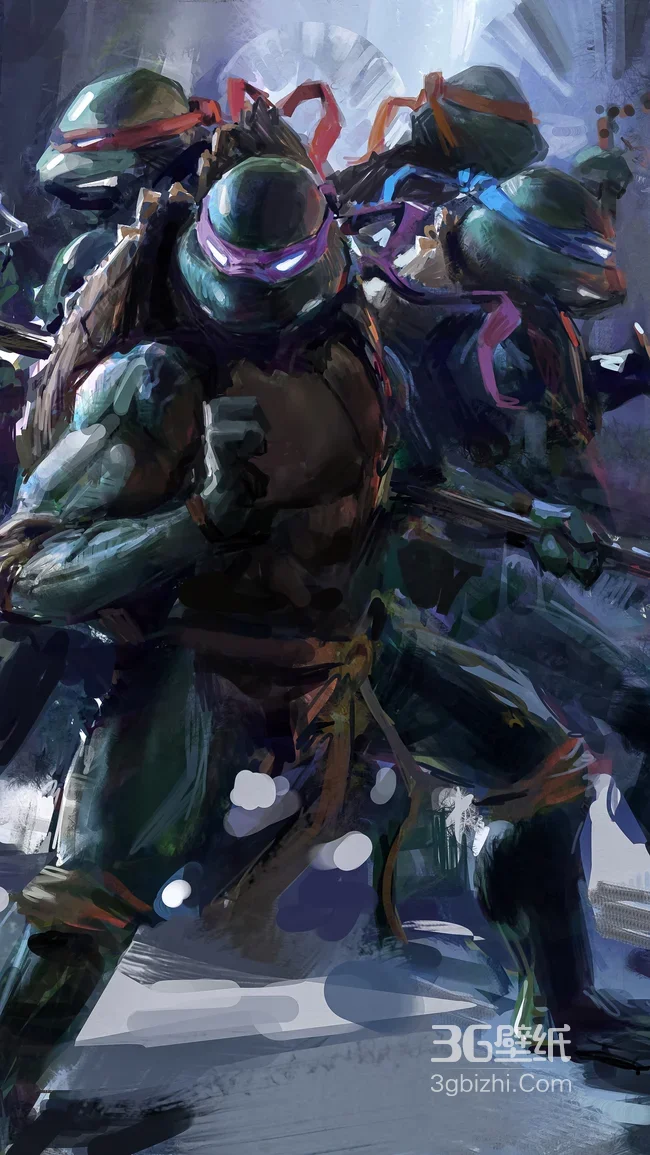 忍者神龟全员集结 写实插画风 动漫《忍者神龟》热血战斗手机壁纸1