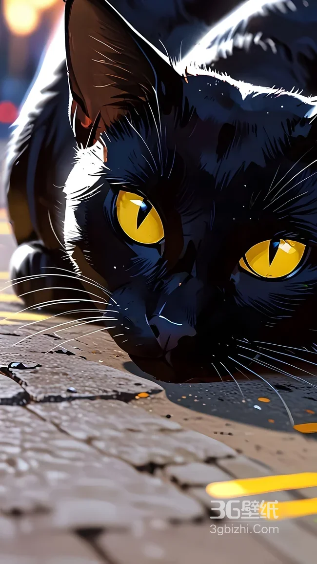 黑猫金黄竖瞳 暗黑写实风 高质感动物手机壁纸1