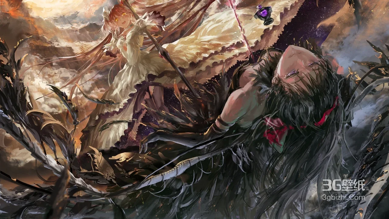 鹿目圆·神圣战姿 晓美焰·魔女坠落 暗黑奇幻风 魔法少女小圆 高人气动漫壁纸1