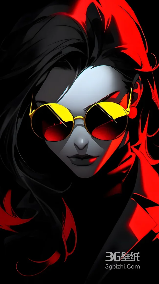 酷感女性·黄框红镜暗黑风插画 热门手机壁纸1