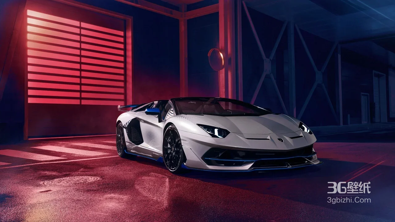 兰博基尼敞篷超跑·赛博朋克都市雨夜 高质感车机壁纸1