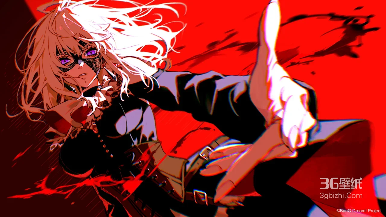 BanG Dream动漫角色·蕾丝眼罩战斗态 暗黑红系 宽屏电脑壁纸1
