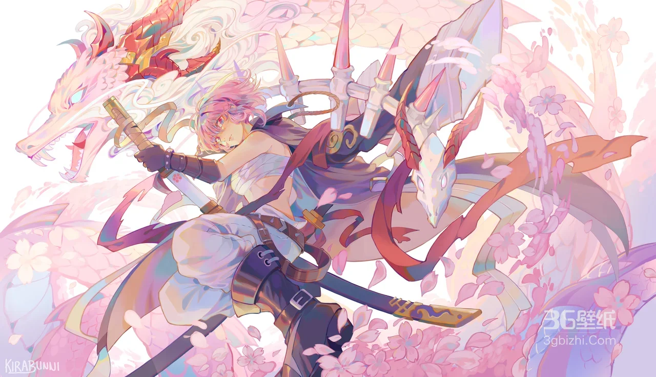 粉发剑客·樱花龙伴 唯美梦幻二次元宽屏车机壁纸1