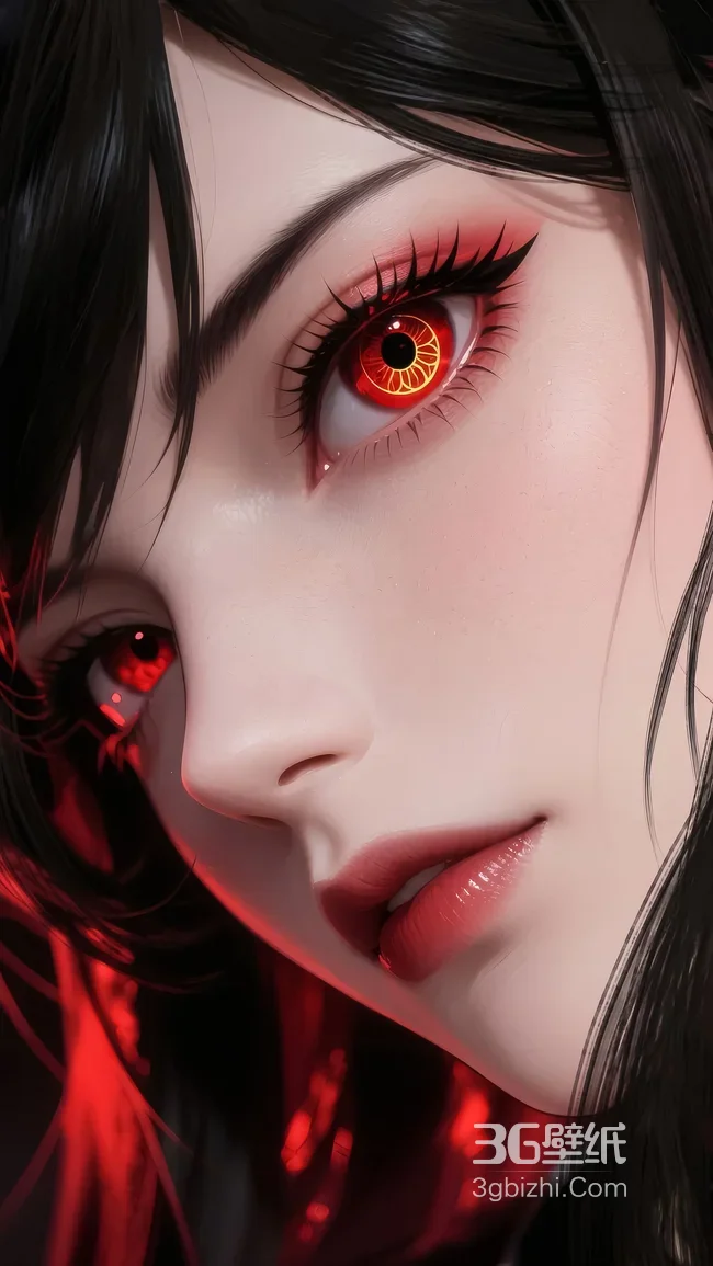 神秘红瞳黑长直少女·暗黑写实二次元 原创手机壁纸精选1