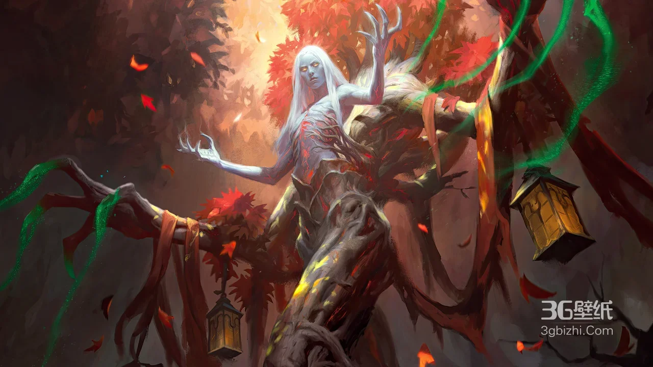 树化人形魔物·白发树躯绿能·暗黑奇幻概念艺术 高热度素材1