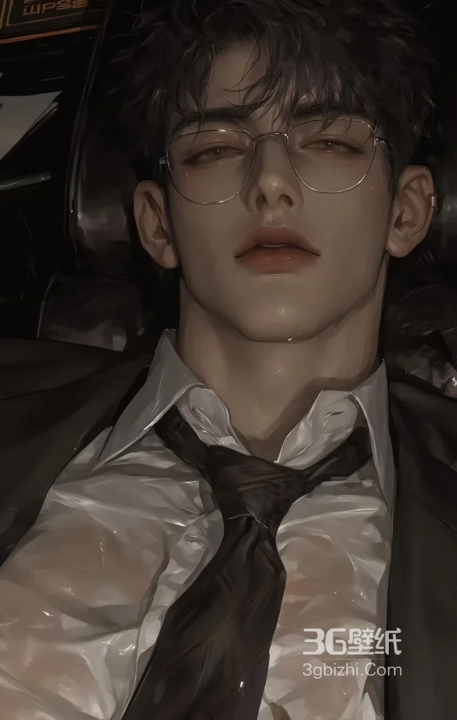 写实风禁欲帅哥·湿衬衫领带眼镜 男性手机壁纸1