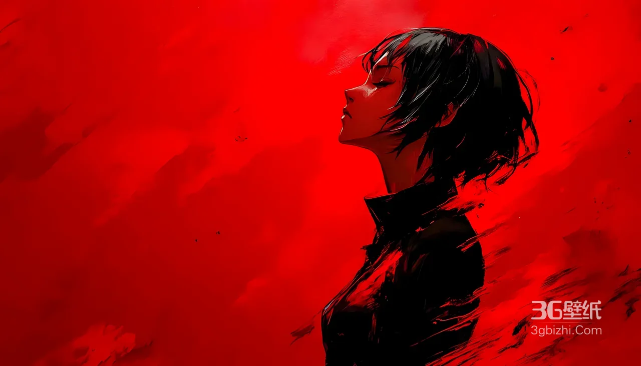黑短发女性·暗红泼墨暗黑风 高人气宽屏电脑壁纸1
