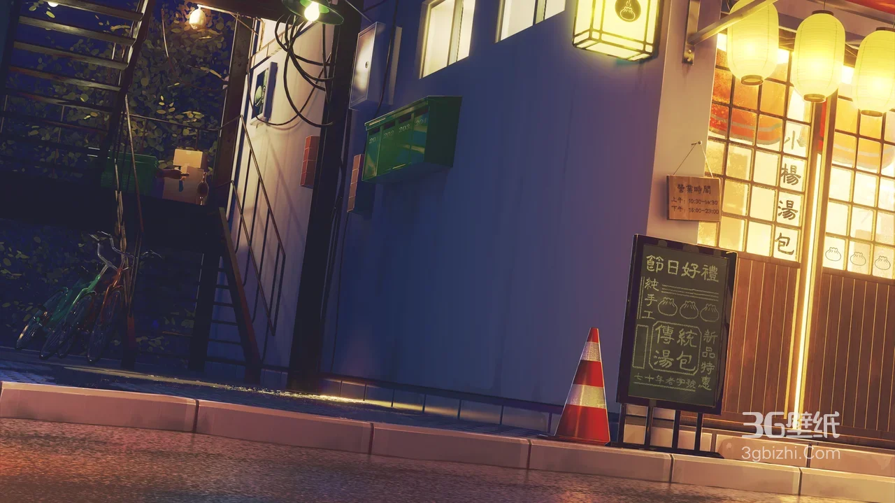 深夜国风小杨汤包店街道·唯美夜景 原创插画场景1