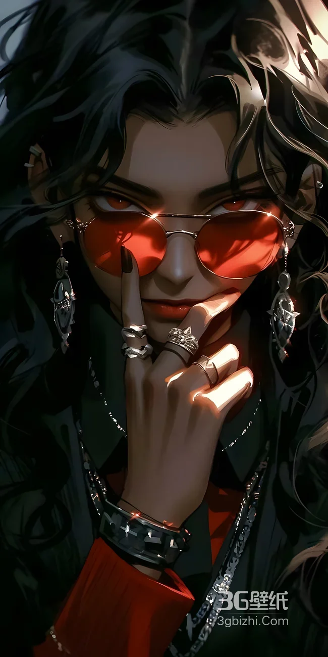 暗黑酷帅拟人霸气美女·红镜黑长卷 潮流手机锁屏背景1