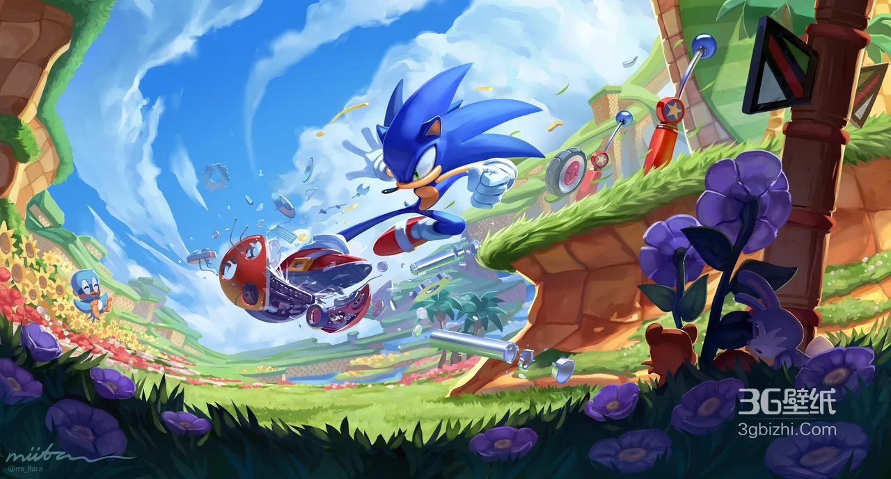 索尼克·高速冲击 清新卡通风 刺猬索尼克游戏场景电脑壁纸1