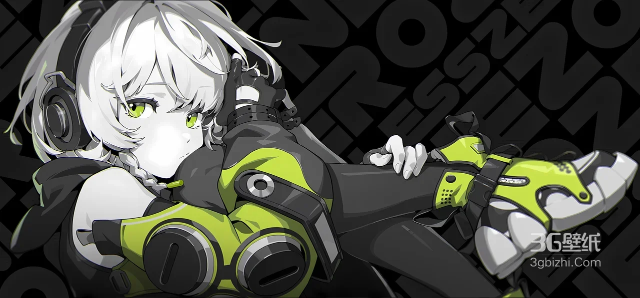 二次元机械风绿眼少女 赛博朋克宽屏车机壁纸1