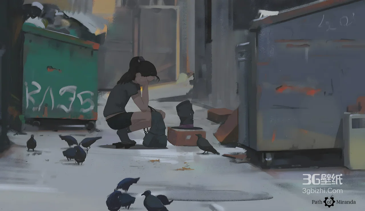 蹲坐女孩·小巷乌鸦·写实风·Path of Miranda 高质感桌面背景1