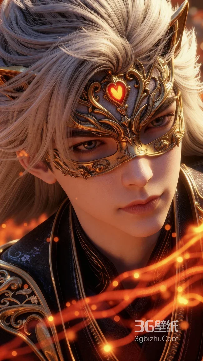 银发金面玄幻帅哥石昊·火焰特效超燃手机壁纸1