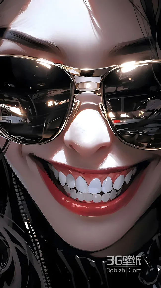 霸气美女·金框墨镜邪魅笑 暗黑酷感手机壁纸高人气款1