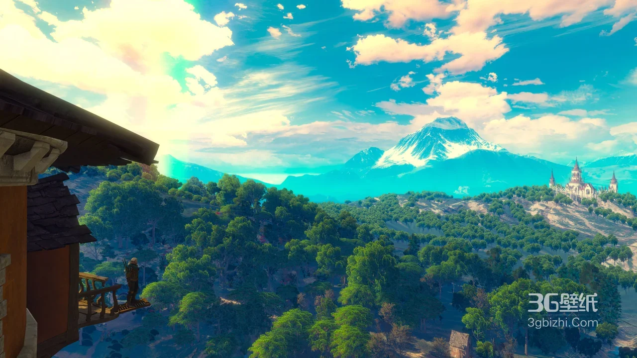 阳台眺望·森林雪山城堡·清新唯美风·奇幻游戏场景 高画质背景1