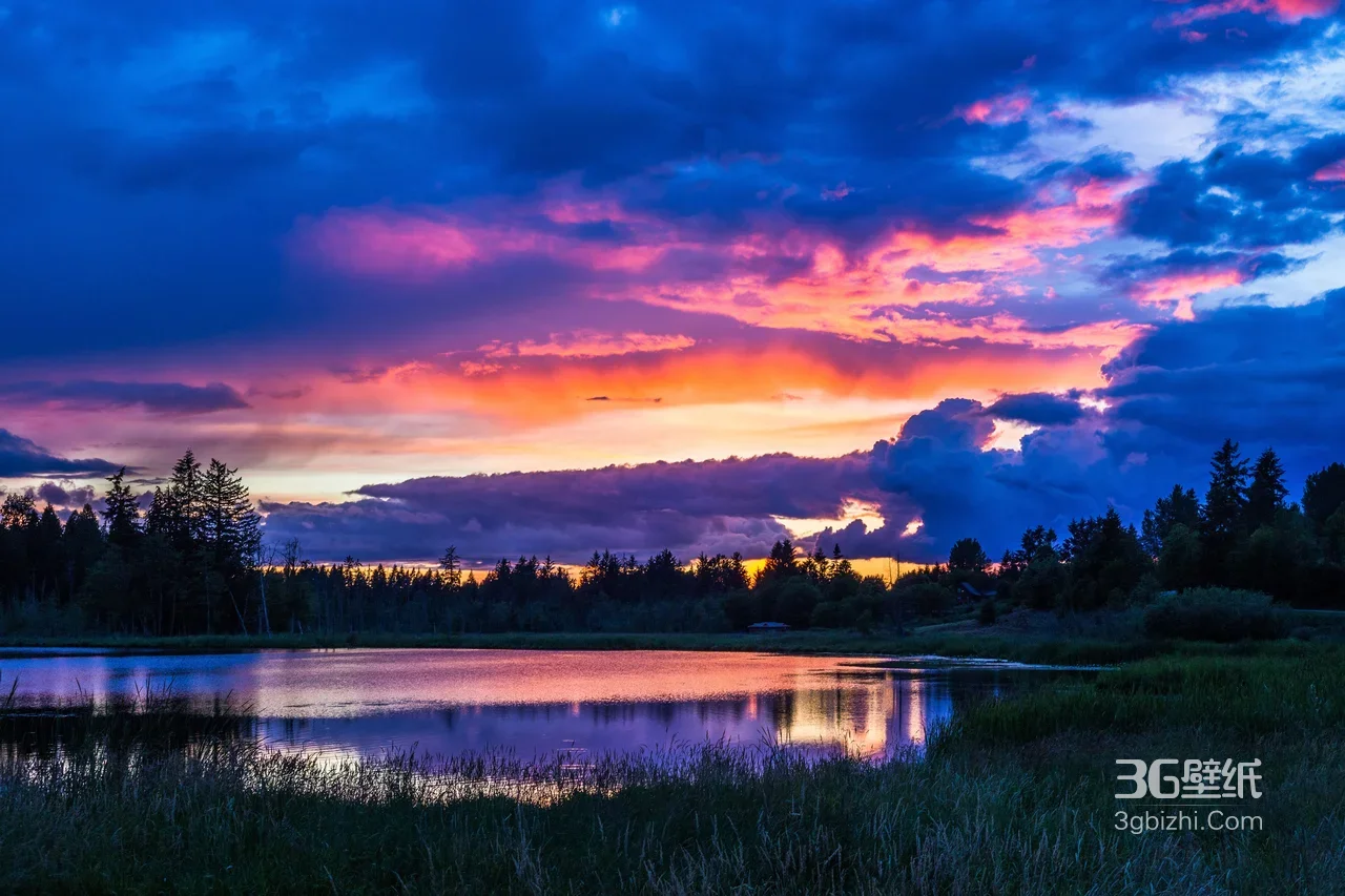 唯美湖泊森林日落风景 高清桌面背景1