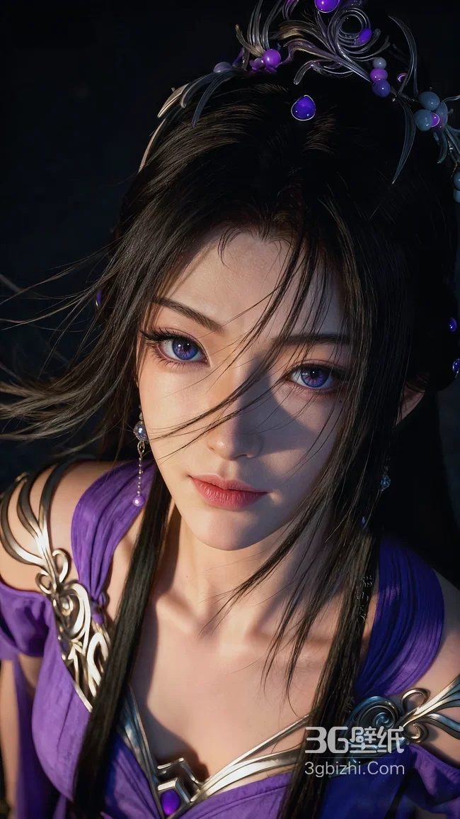 蓝眸紫饰·紫灵·国风写实美人·国漫游戏感 高人气古风手机壁纸1