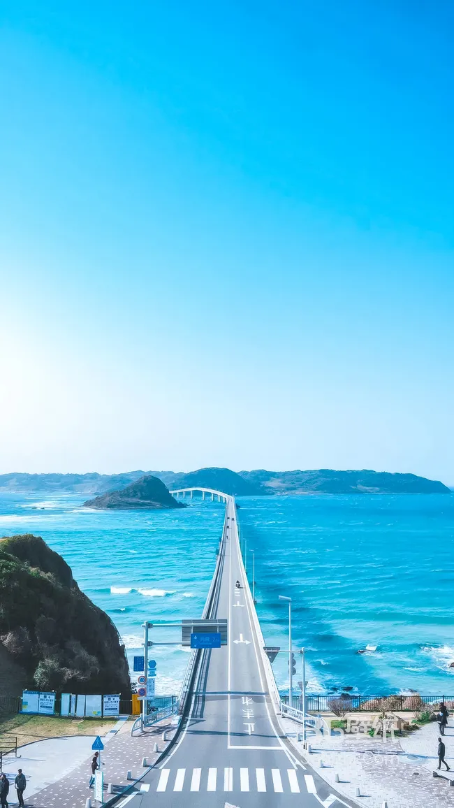 日本角岛大桥·跨海公路日系清新海景手机壁纸1