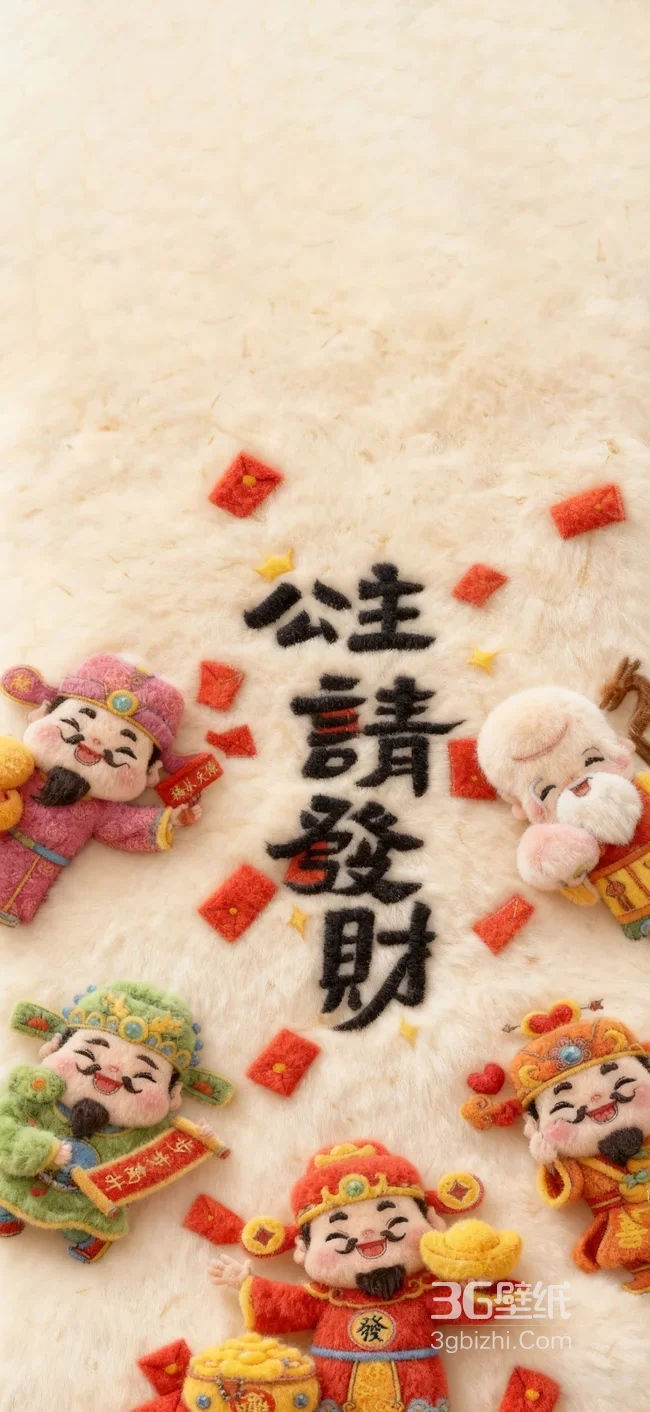 国风毛绒财神寿星·公主请发财 新年手机壁纸1