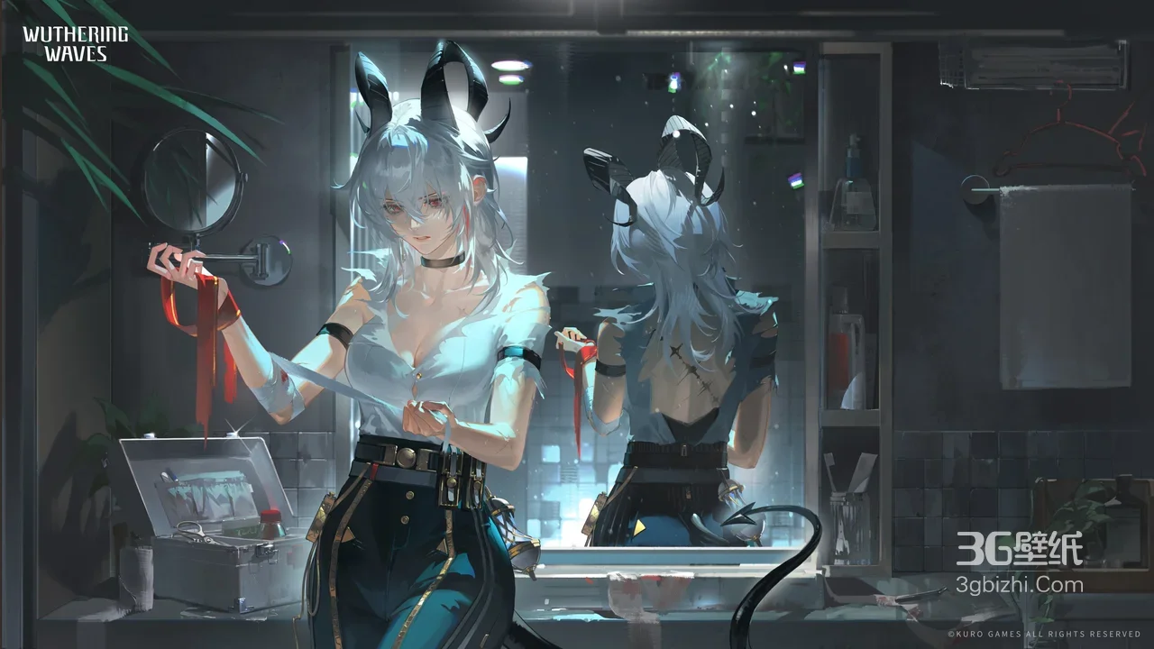 鸣潮 银角黑尾角色·浴室镜前 二次元写实风 游戏壁纸 高人气1