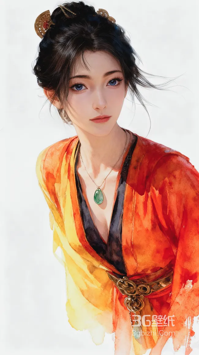 慕沛灵·红衣绿佩 国风水彩唯美古风手机壁纸1