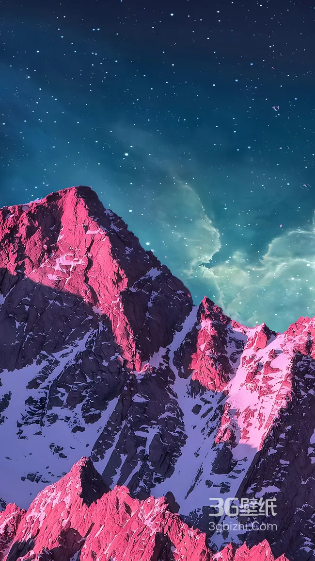 粉紫雪山·星空星云 唯美梦幻自然风景手机壁纸1