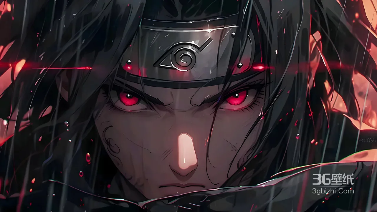 宇智波鼬·写轮眼觉醒 暗黑雨中火影忍者超燃桌面背景1