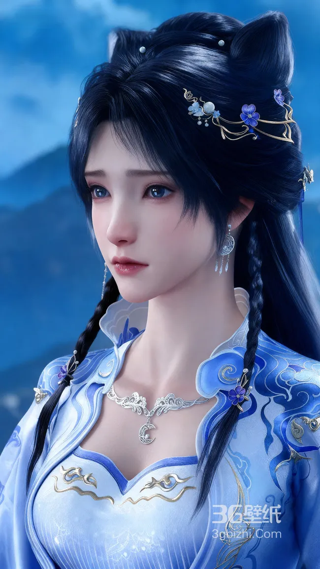 国漫遮天古风美人人物·小月月姬紫月·蓝白祥云服饰 唯美国风壁纸精选1