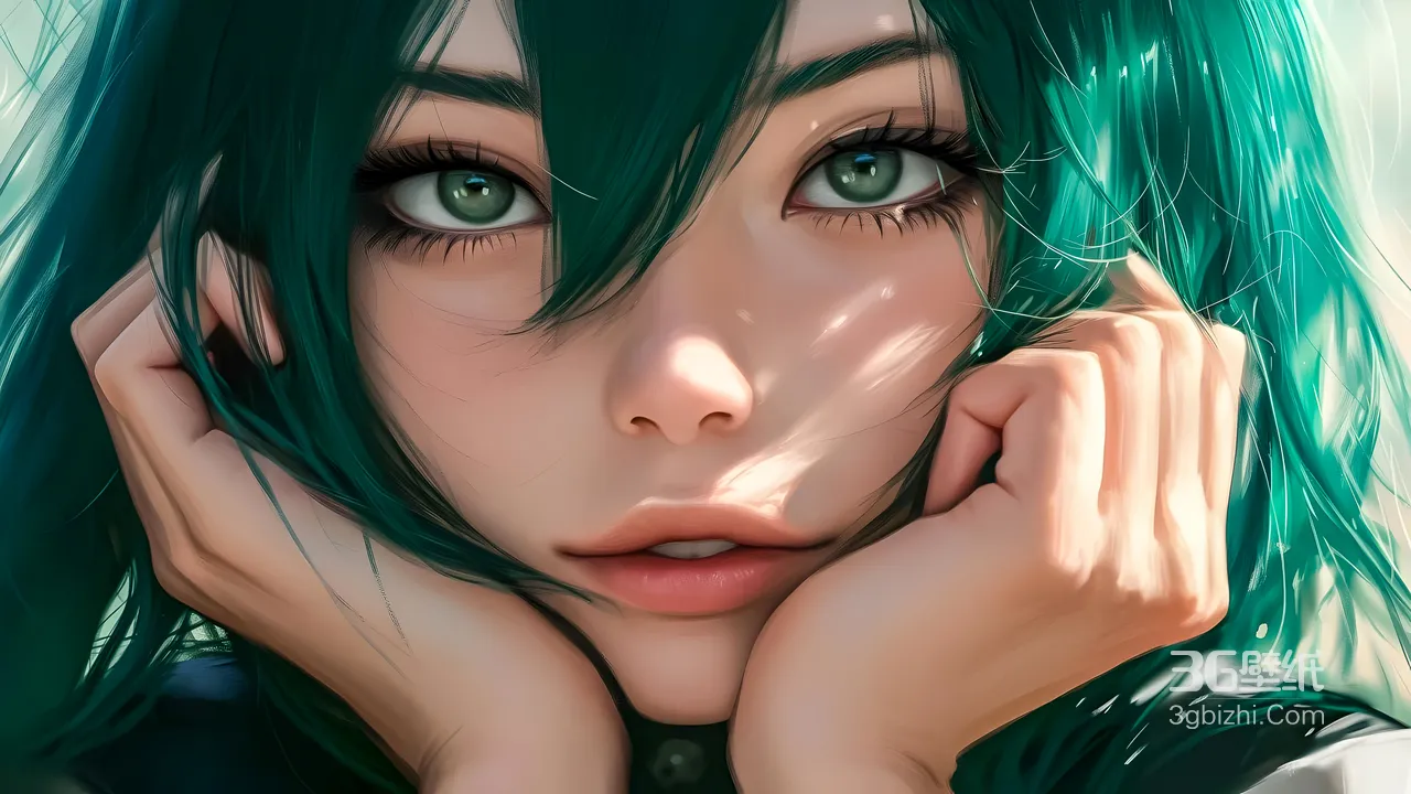 战栗的龙卷·绿发托腮凝眸 写实唯美风 一拳超人动漫壁纸1