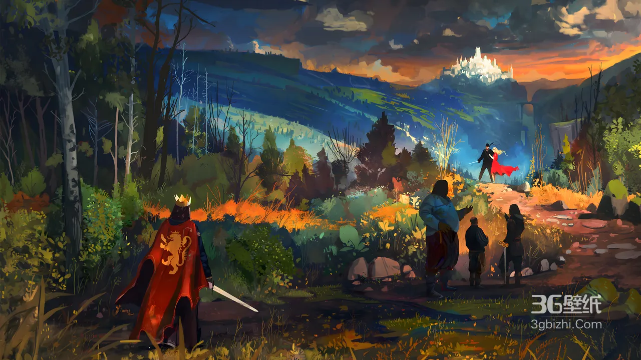 红袍狮纹王者·林间守望 奇幻油画风城堡冒险电脑壁纸1
