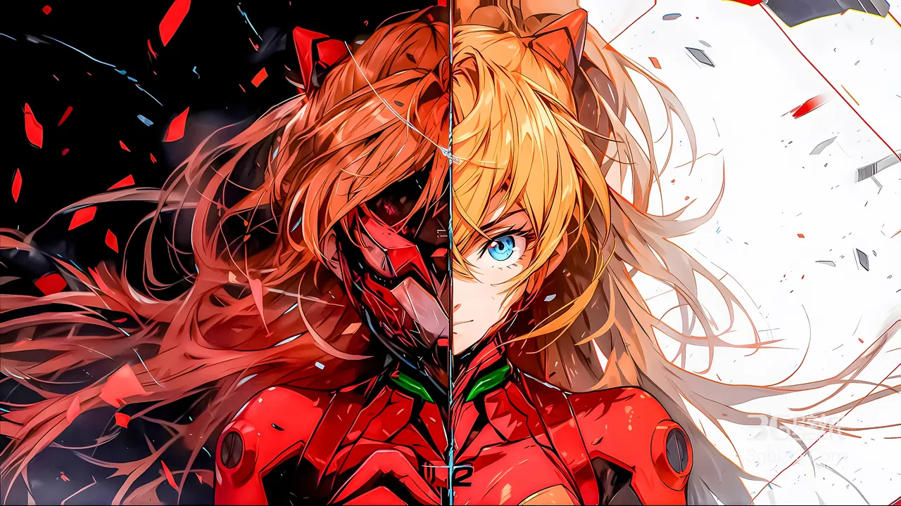 式波明日香·半械面战斗服 二次元对比风 EVA高燃宽屏壁纸1