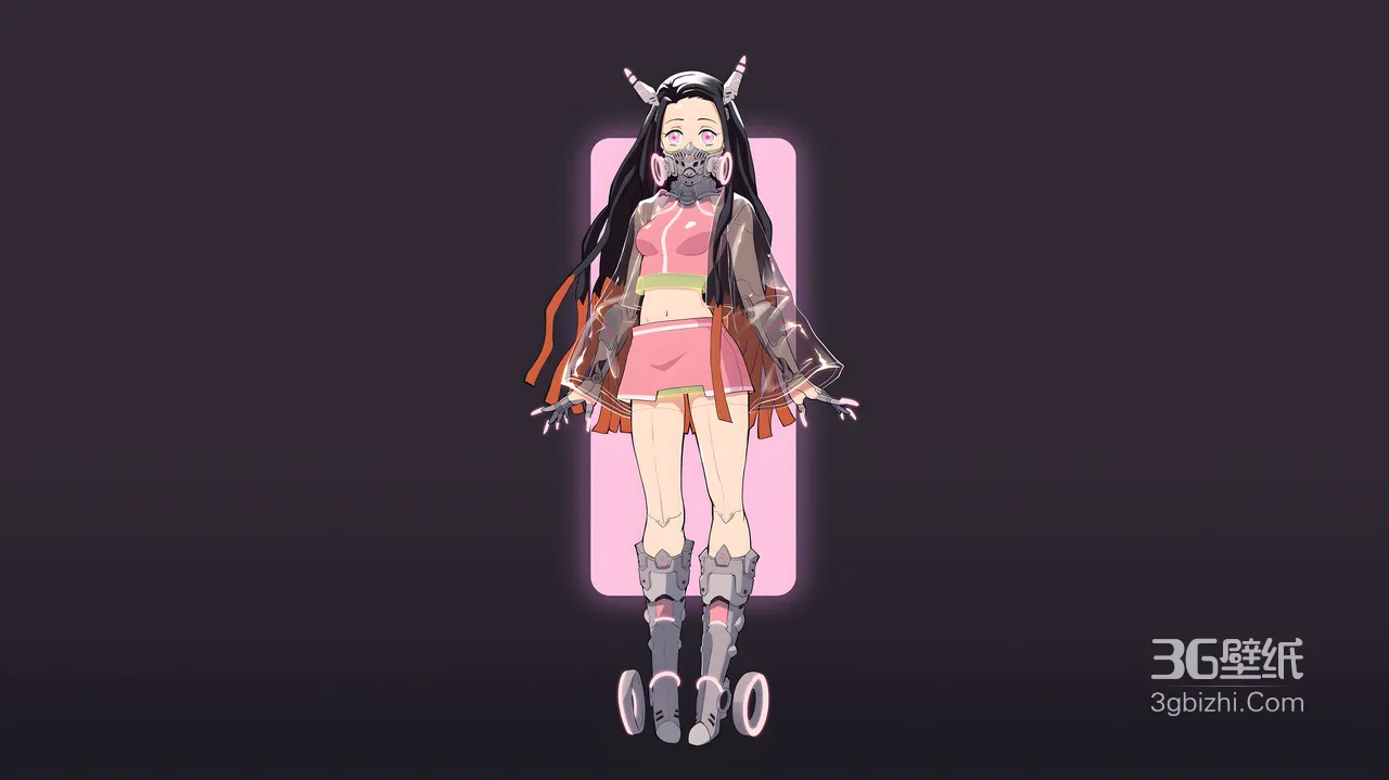 祢豆子·赛博朋克机械改造 鬼灭之刃赛博风桌面背景1