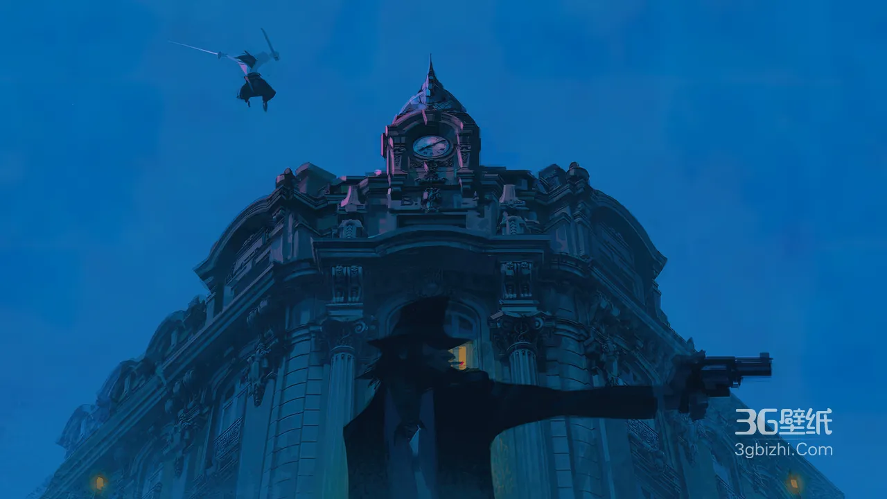 暗黑复古风欧式建筑 持枪枪手&飞行动作剑客 游戏场景1
