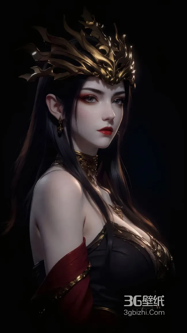 《斗破苍穹》古风女王·美杜莎·黑金冠红袍 暗黑国风 游戏角色 高质感手机壁纸1