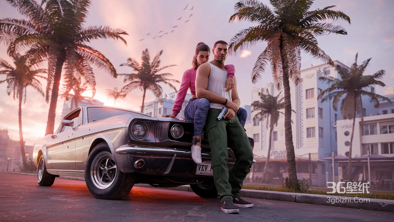 《侠盗猎车手 6》汤米·维赛迪·复古跑车迈阿密风写实电脑壁纸 宽屏车机壁纸1