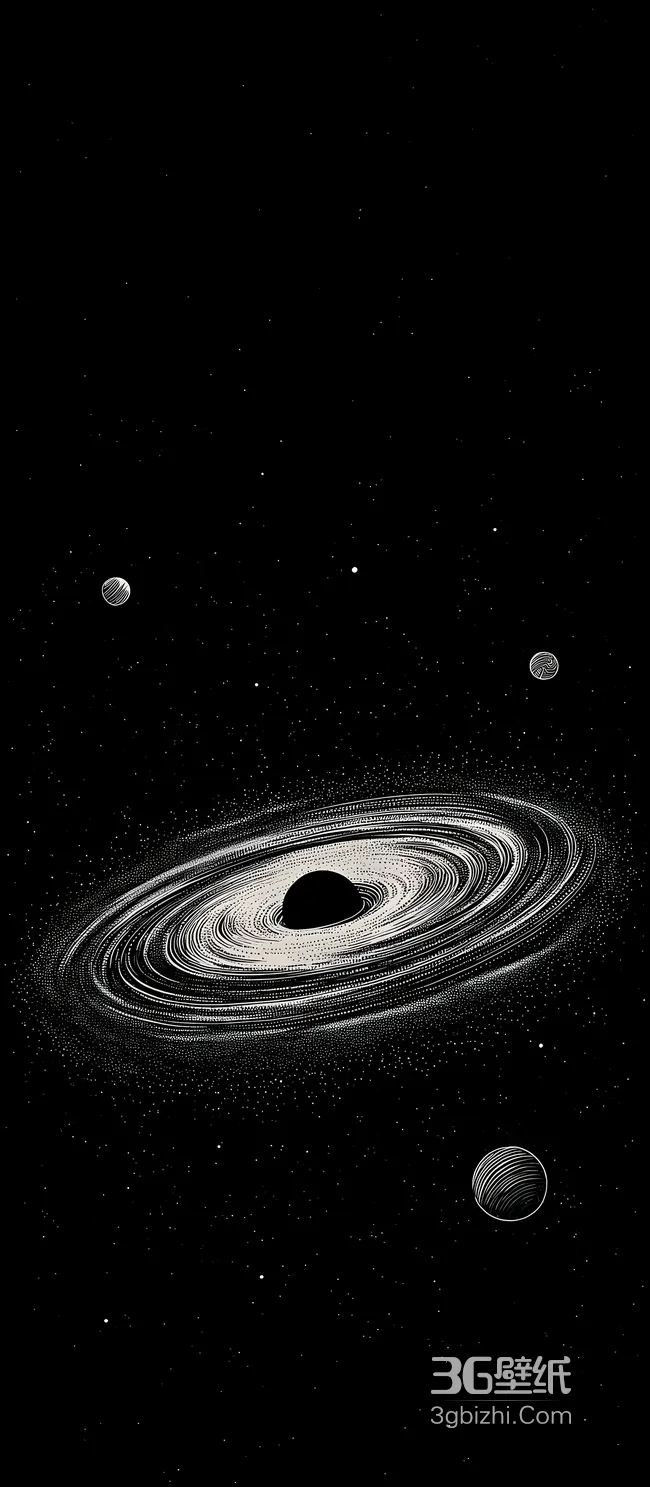 黑洞星环行星·暗黑极简科幻宇宙手机壁纸1