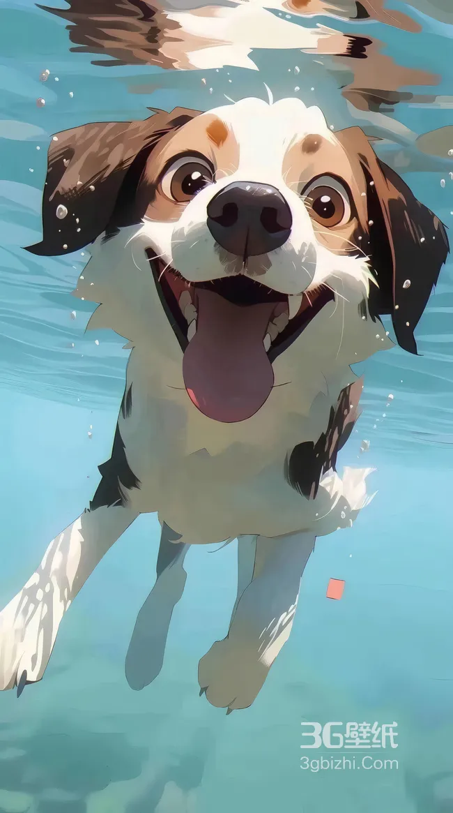 水下畅游的狗狗·动漫治愈风 热门宠物手机壁纸1