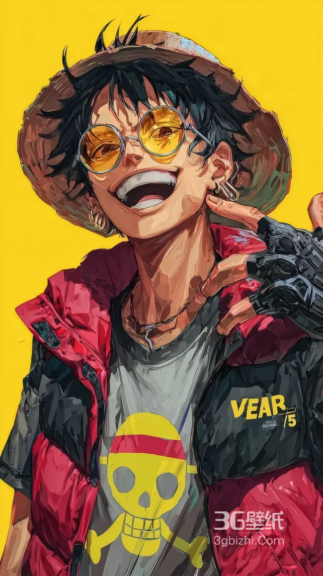 蒙奇·D·路飞 潮流插画风 海贼王热血手机壁纸1