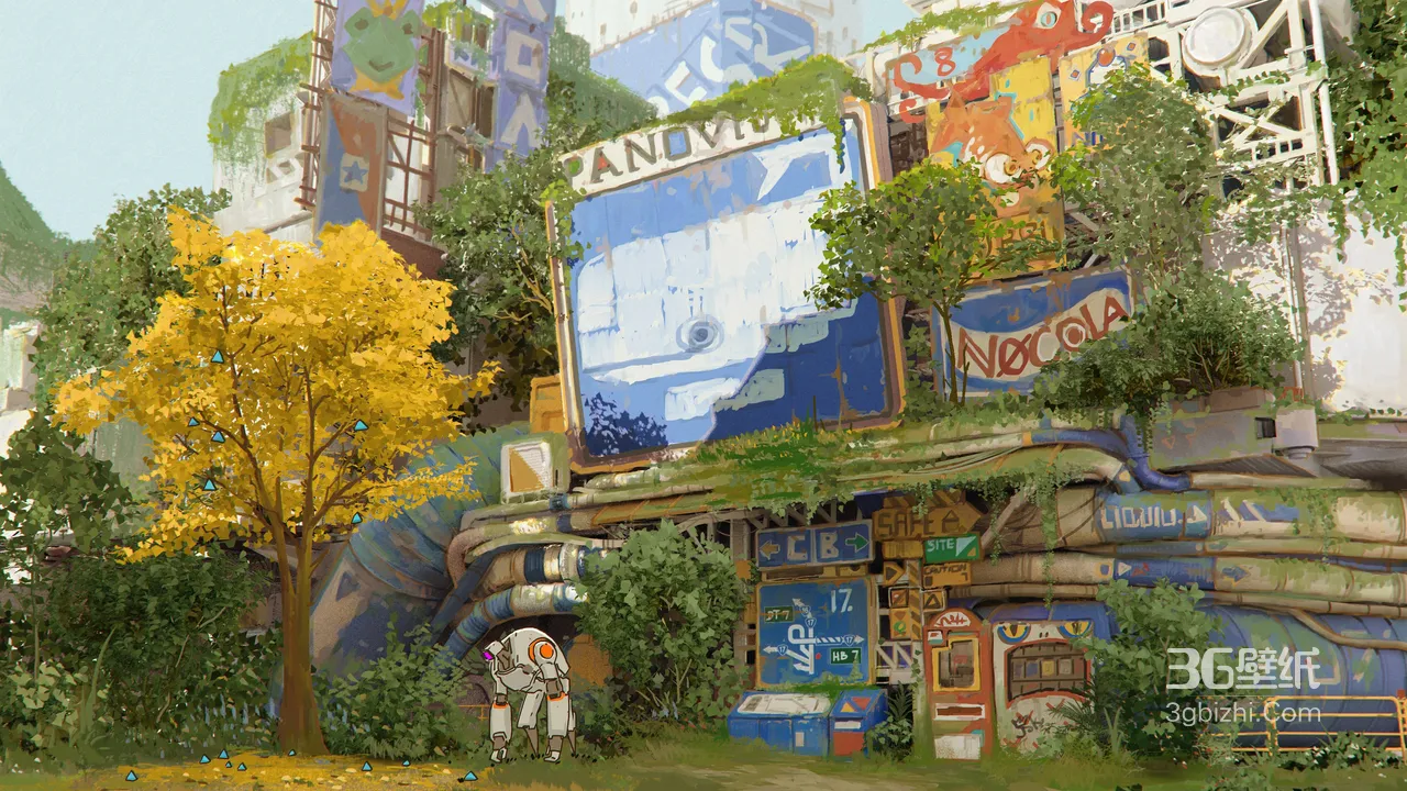 赛博废土都市·治愈系科幻风 机器人与绿植共生（高人气桌面背景）1