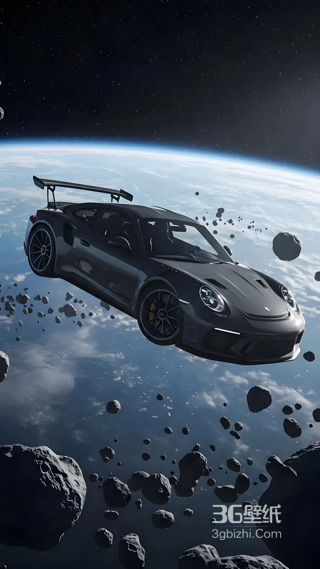 保时捷超跑星际穿梭·科幻写实风·地球陨石背景 高热度壁纸1
