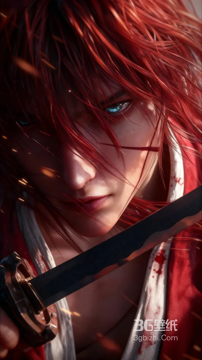绯村剑心·红发逆刃刀 写实3D风 浪客剑心动漫热血武士壁纸1