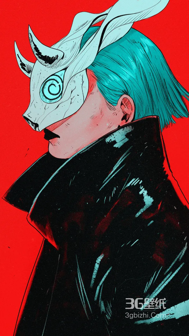 蓝发兽面面具人物·暗黑潮酷风 个性潮酷手机壁纸1