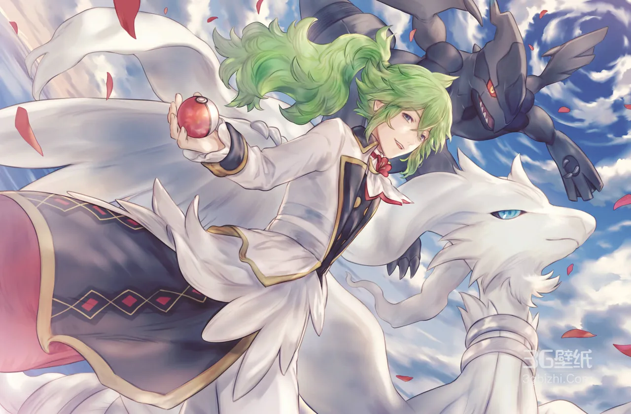 N·宝可梦训练师 携雷希拉姆捷克罗姆 唯美二次元宽屏壁纸1