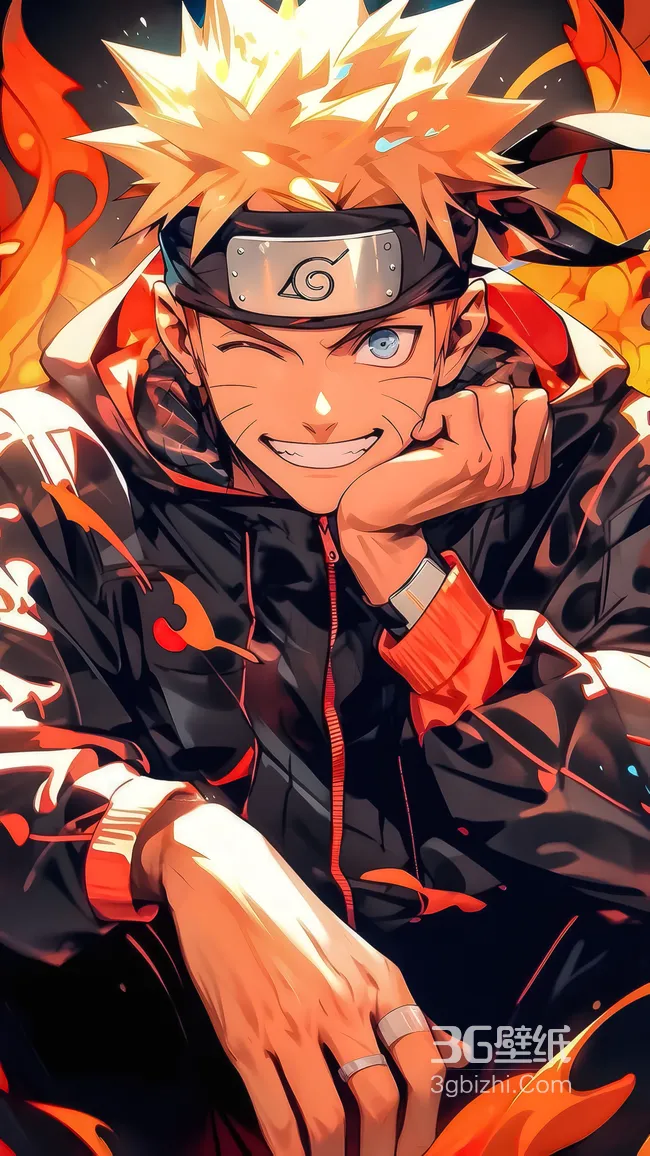 漩涡鸣人·火焰环绕潮流穿搭 二次元火影忍者热血手机壁纸1