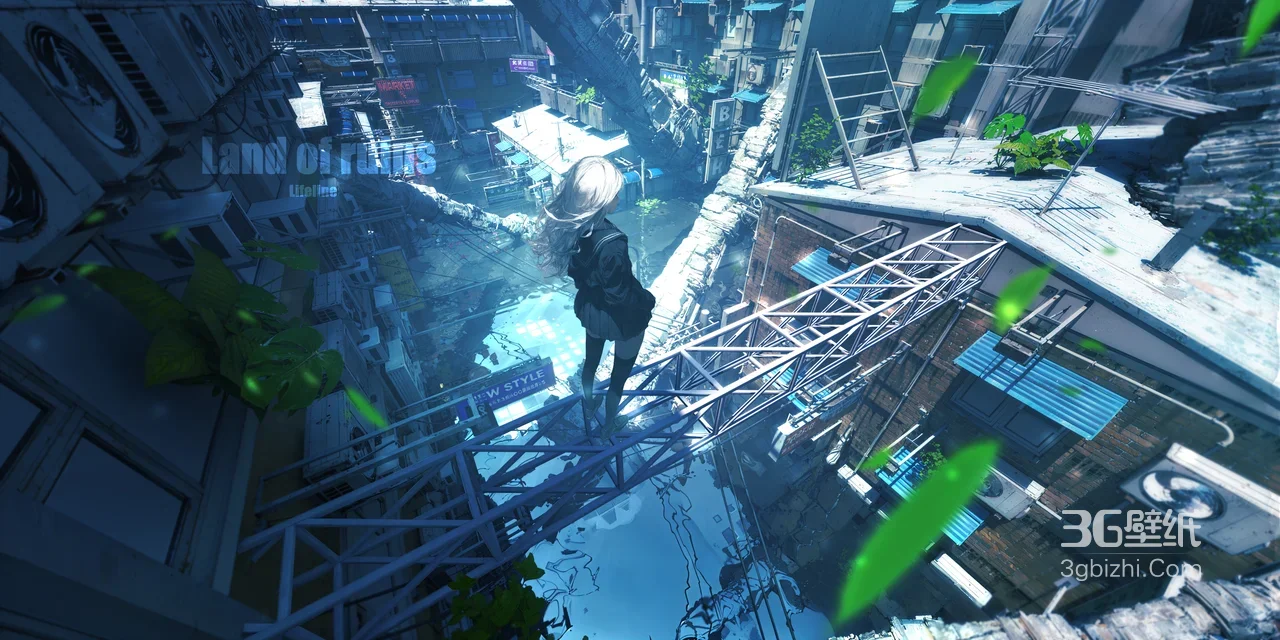 白发少女·废墟都市 二次元赛博废土风 宽屏电脑壁纸1