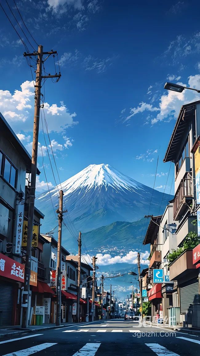富士山日式市井街道 日系清新写实手机壁纸1