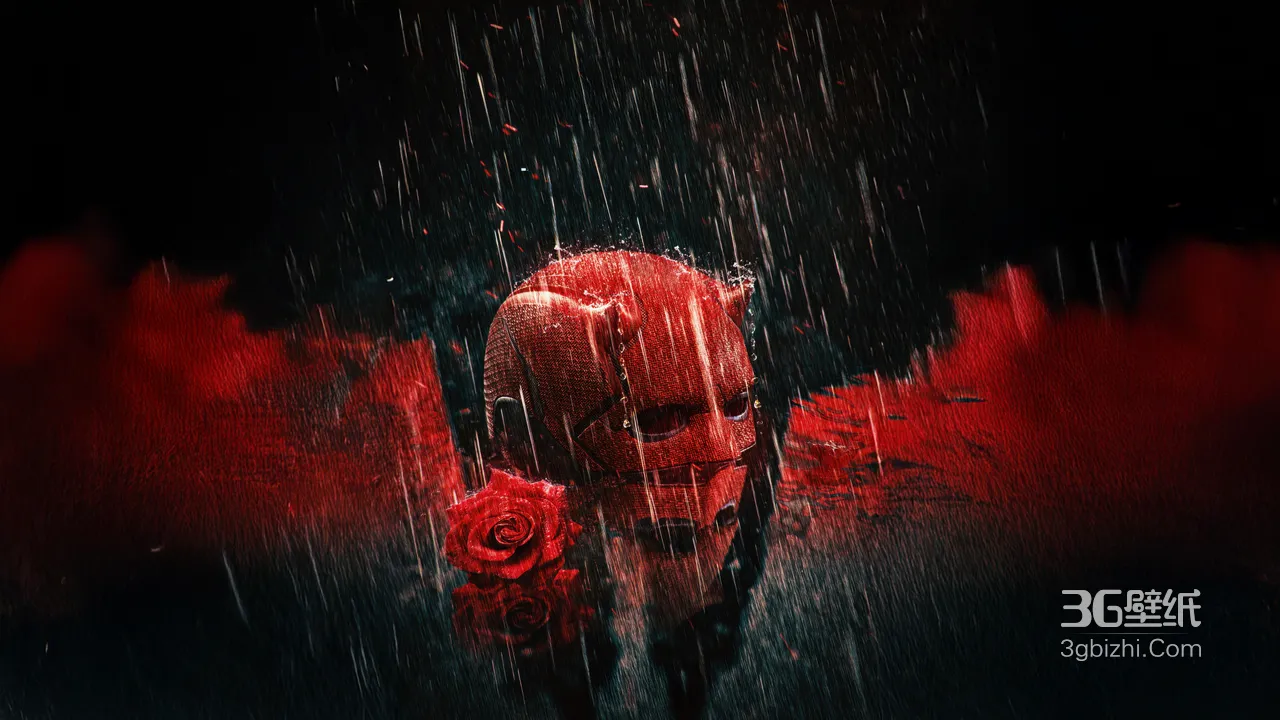 超胆侠·头盔 暗黑风雨夜红玫瑰 高质感雨夜主题电脑壁纸1