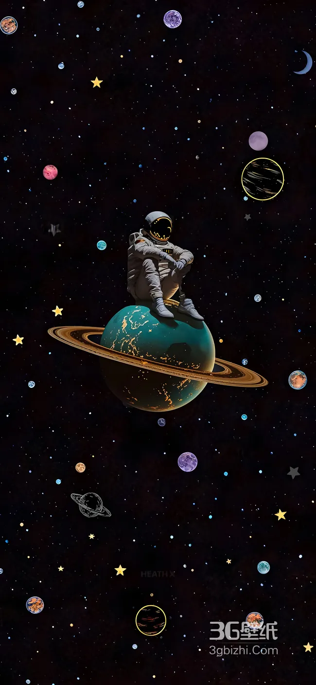 宇航员·星际静坐 梦幻宇宙风星空行星场景 超火宇宙主题壁纸1